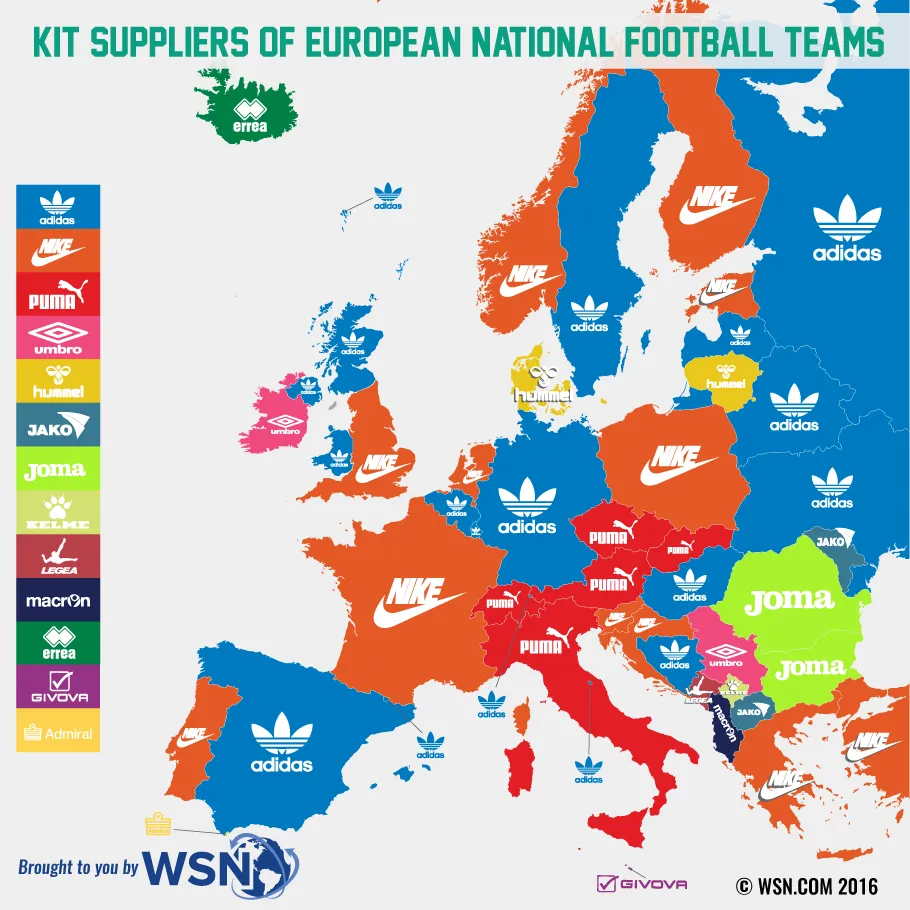 kit suppliers of european football teams map