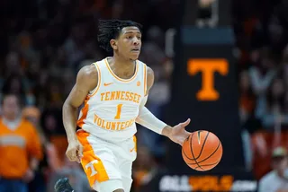 February 26, 2022: Kennedy Chandler #1 Of The Tennessee Volunteers Brings The Ball Up Court During The NCAA Basketball Game Between The University Of Tennessee Volunteers And The Auburn Tigers At Thompson Boling Arena In Knoxville TN Tim Gangloff/CSM