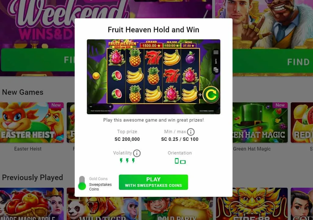 Pulsz Fruit Heaven Hold and Win game
