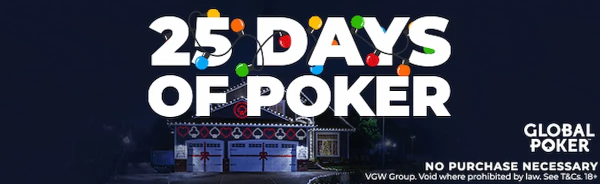Global Poker 25 Days of Poker Promo Featuring a Snowy House in the Night