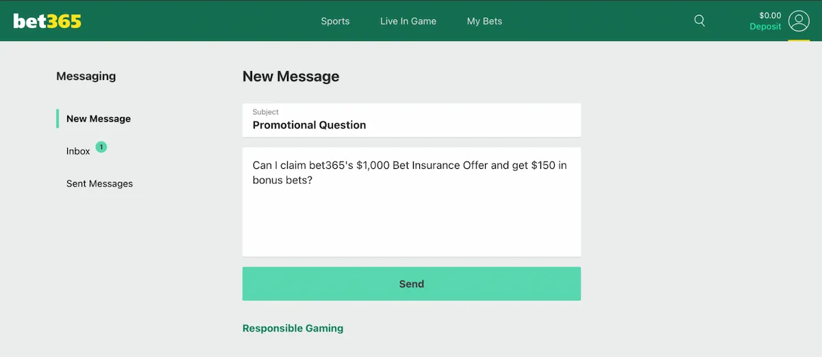 bet365 Review customer support message