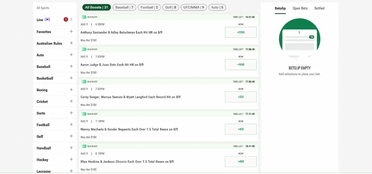 Caesars Sportsbook Odds Boost section