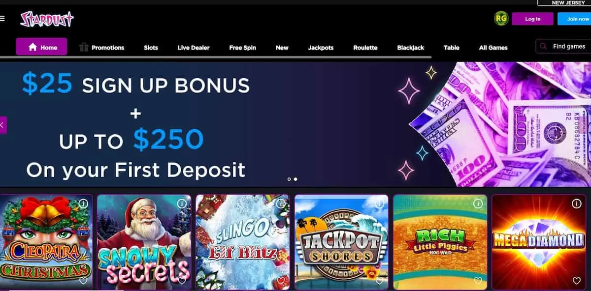 Stardust Casino promotion webpage