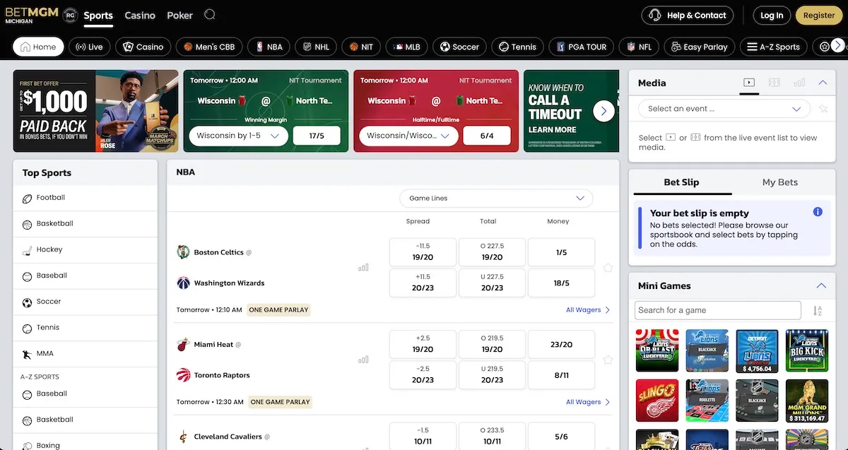 BetMGM sportsbook homepage