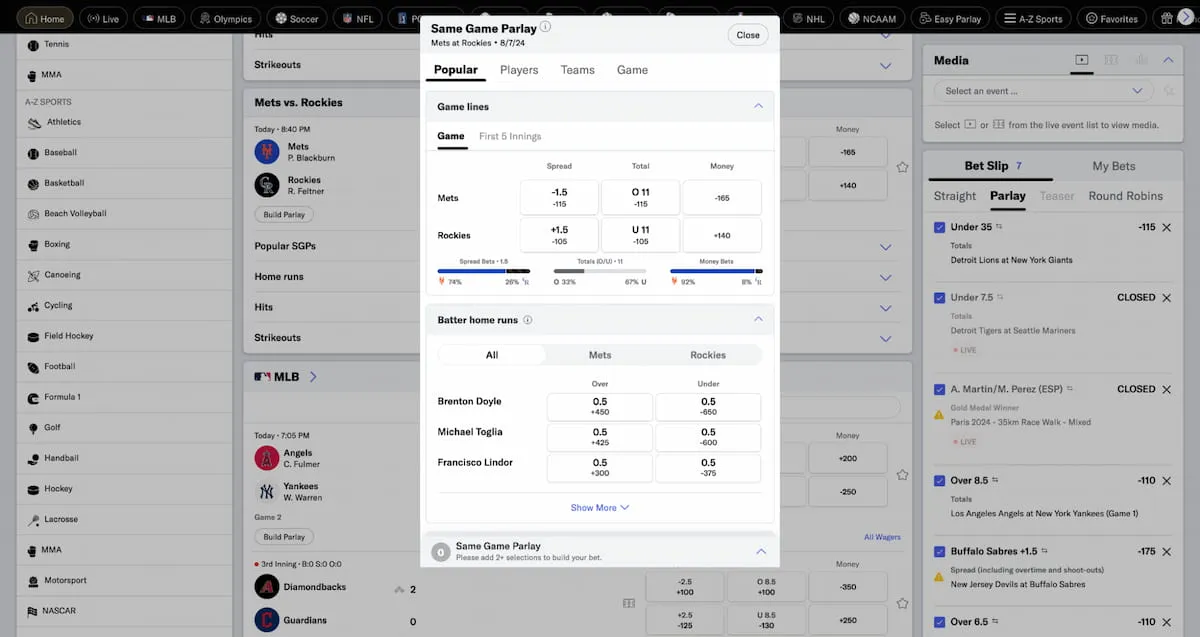 BetMGM Same-Game Parlay Builder