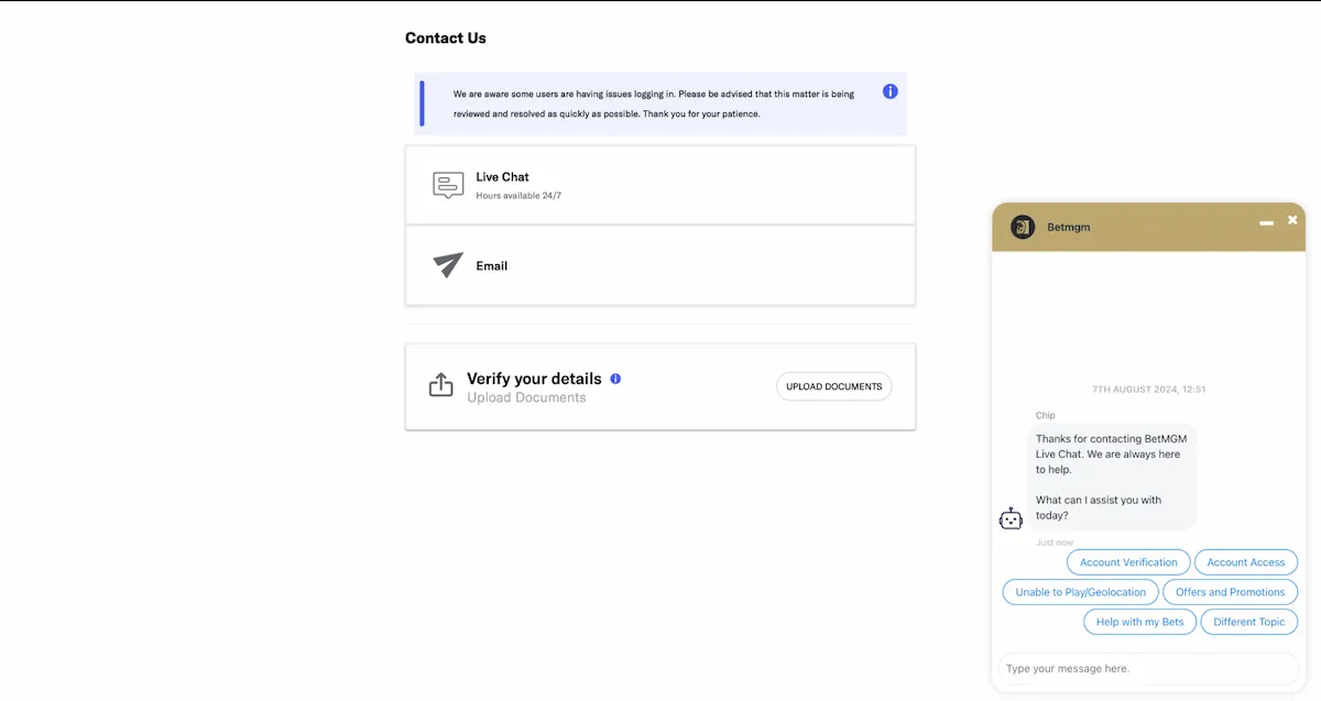 BetMGM Live Chat
