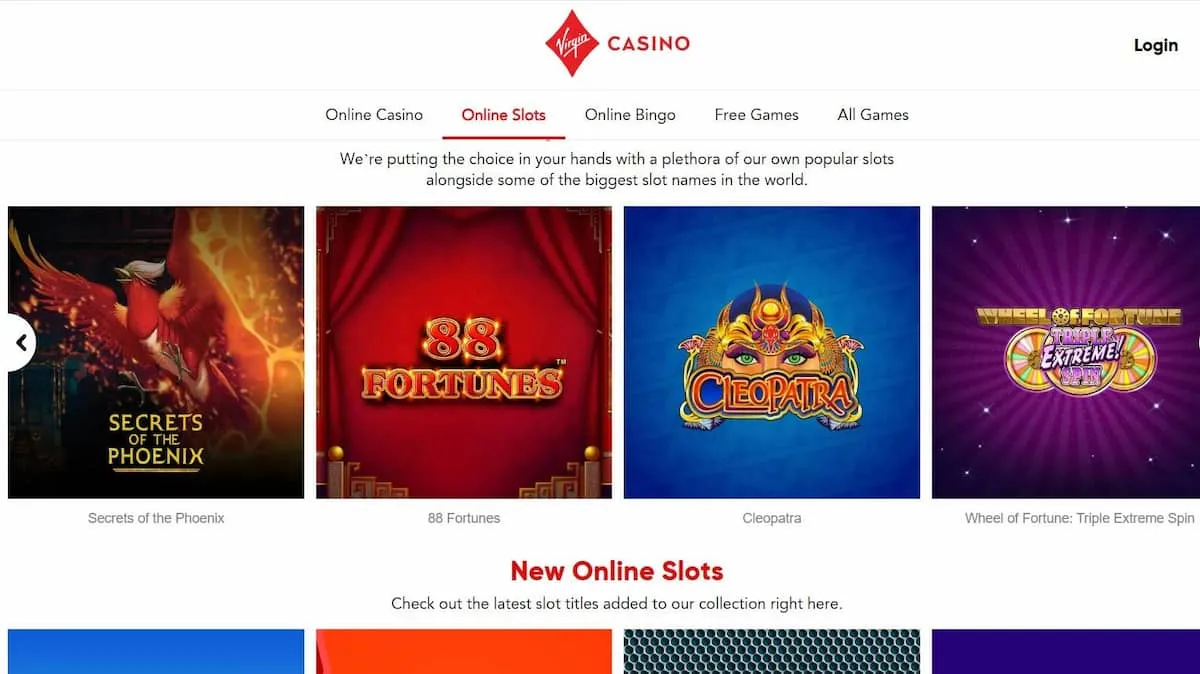 Virgin Casino Homepage
