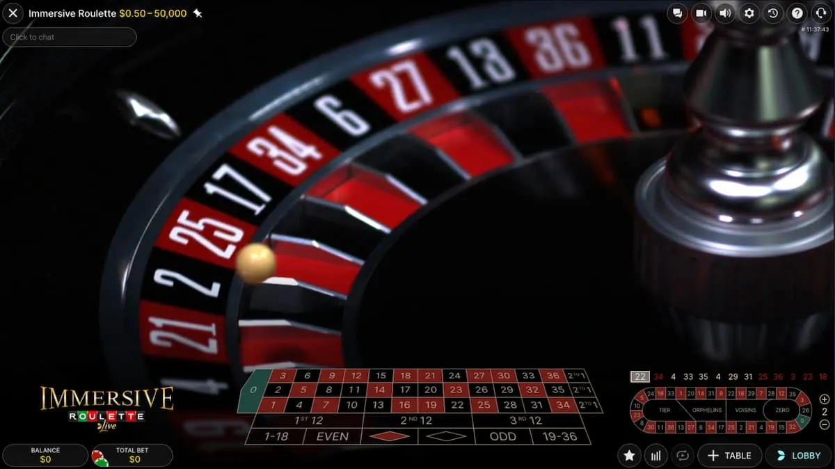 Live table game Immersive Roulette present in Evolution Casinos