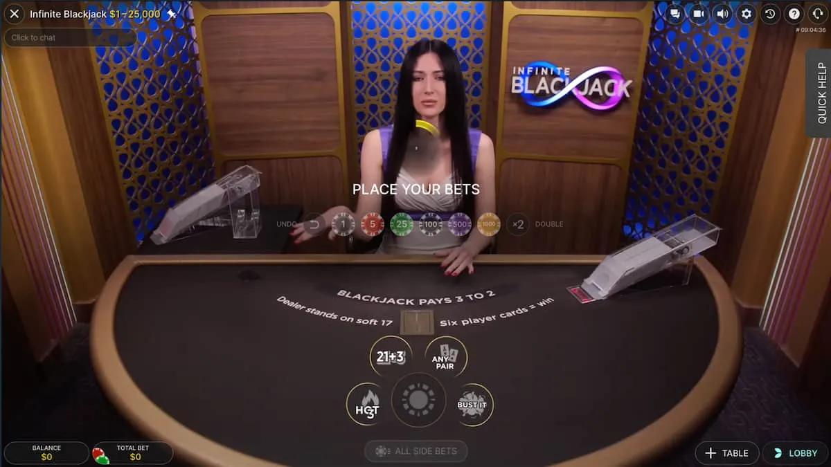 Evolution Casinos Infinite Blackjack table game