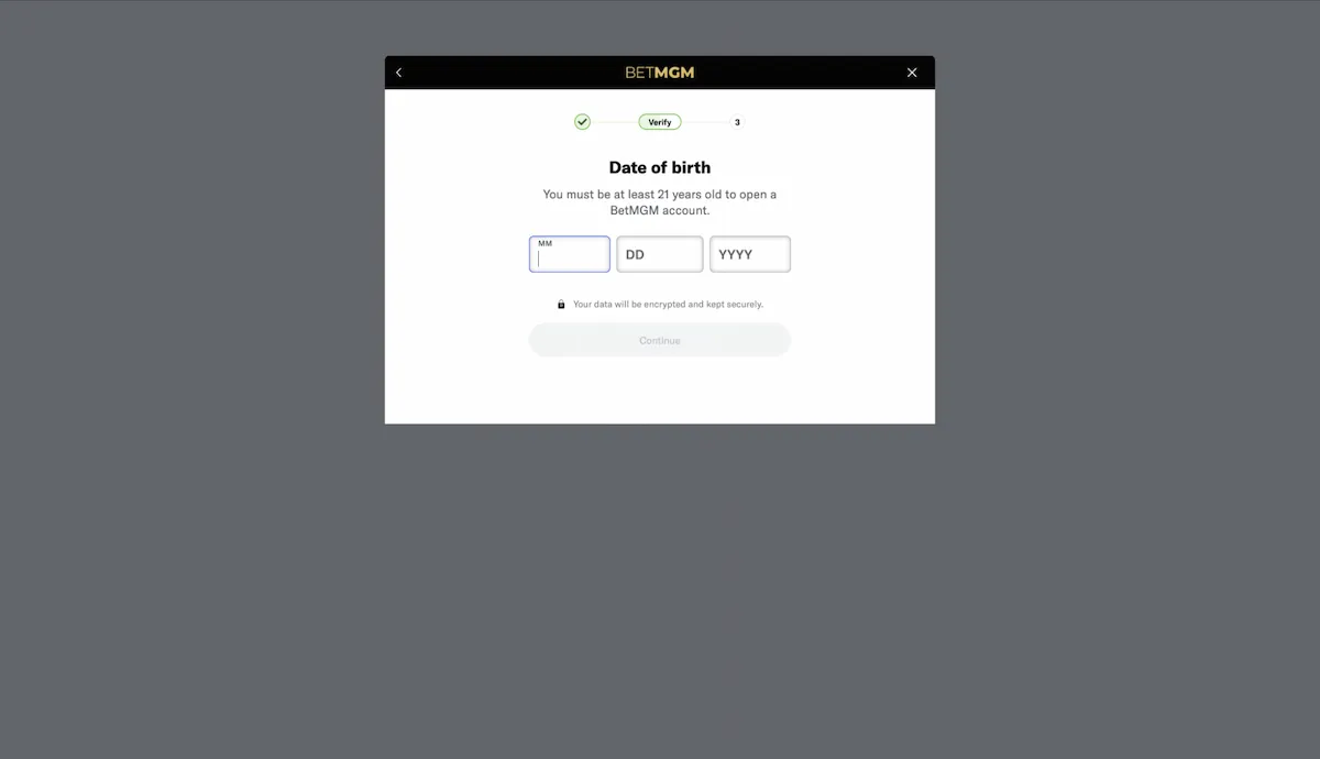 BetMGM registration process date of birth input interface
