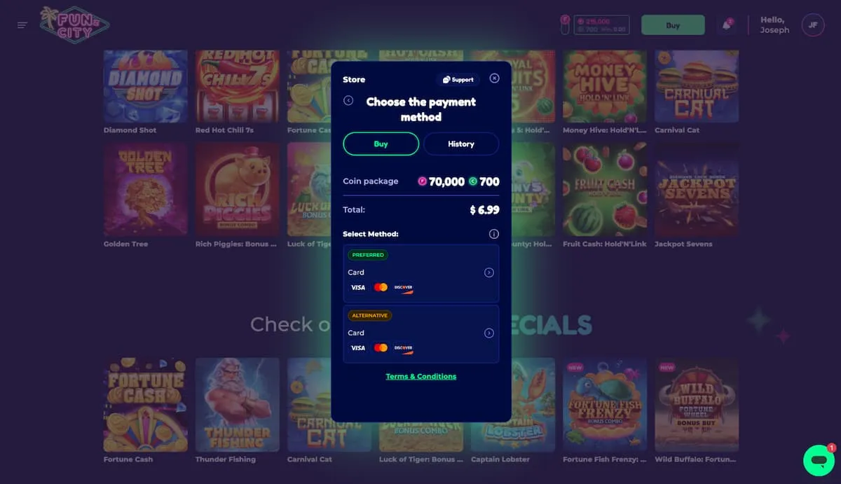 FunzCity Casino Choose Payment Method