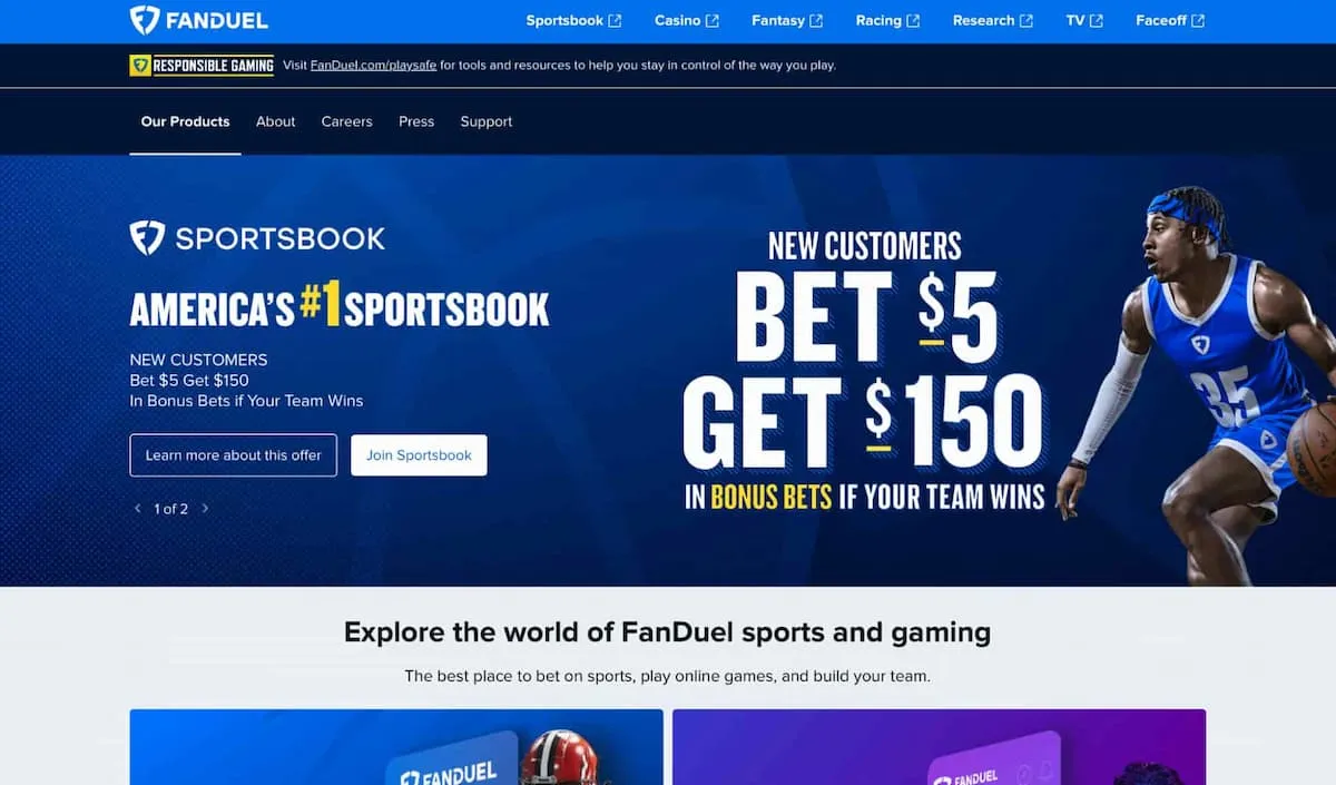 FanDuel sportsbook Indiana promo screen featuring a basketball player in a blue kit