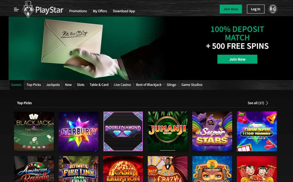 PlayStar Casino Homepage