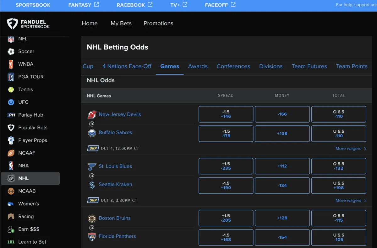 Fanduel NHL sport betting