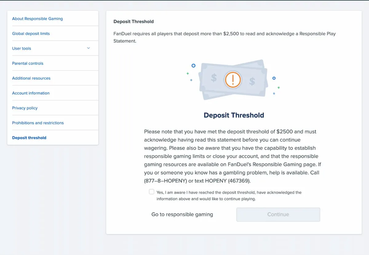 FanDuel Sportsbook Deposit Threshold Responsible Play