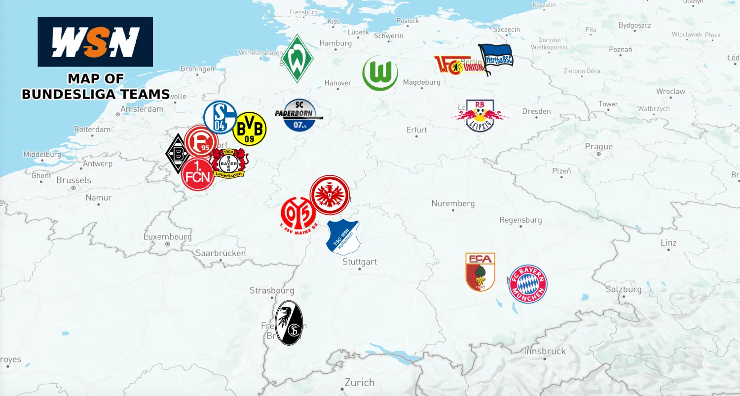 Map of Bundesliga teams