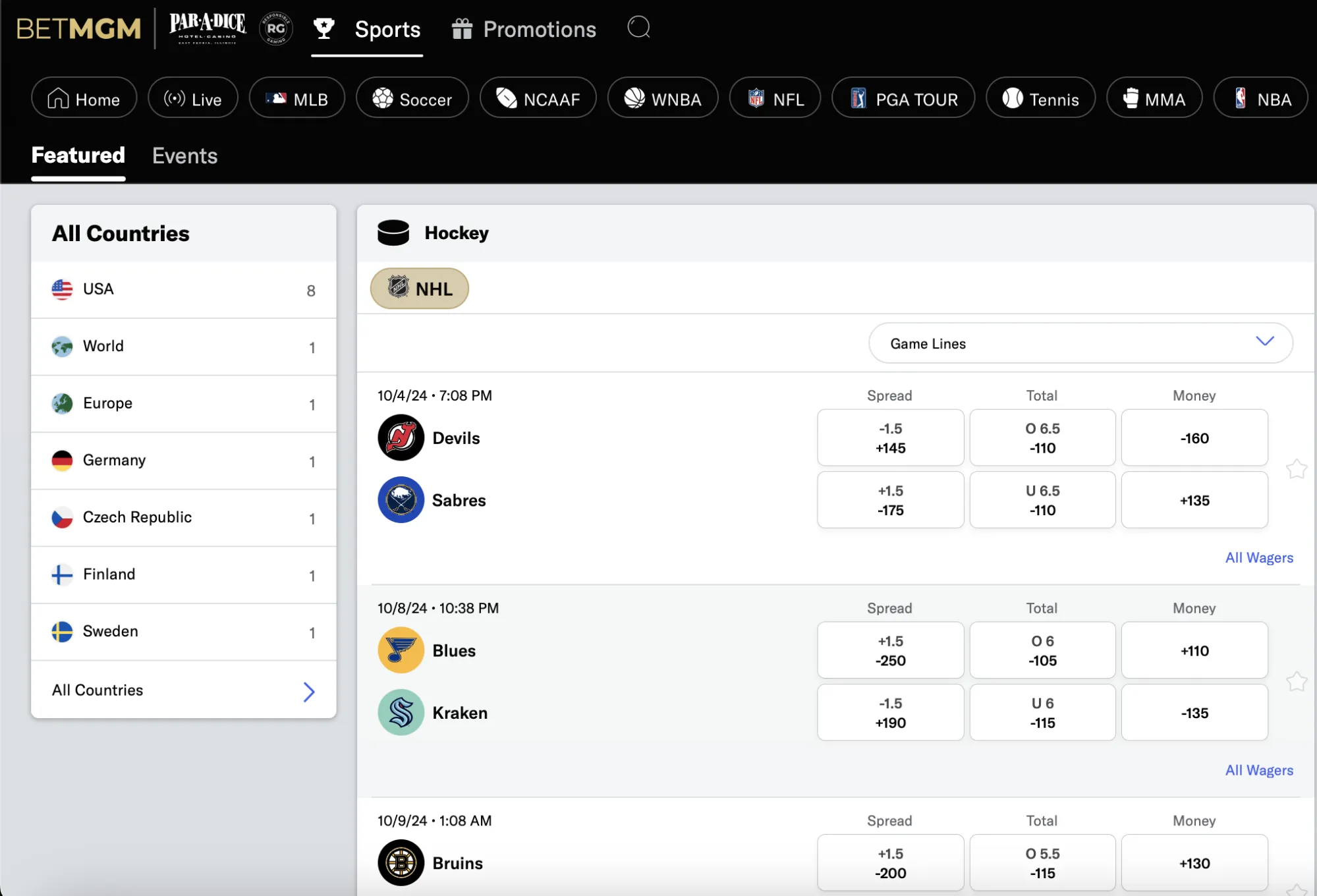 BetMGM NHL betting