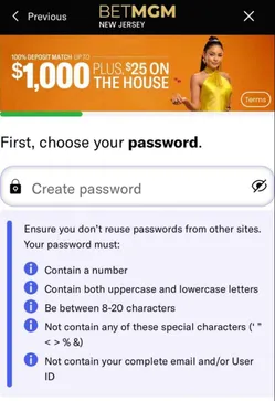 BetMGM Casino Choose Your Password