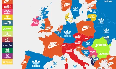 Kit Suppliers of European National Football Teams (Map)