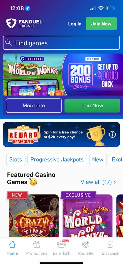 FanDuel Casino Mobile Homepage