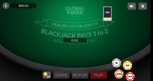 Global Poker blackjack interface