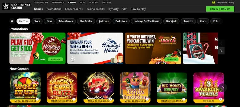 DraftKings Casino NJ Homepage