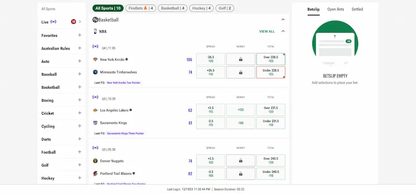 Caesars Live Betting Markets