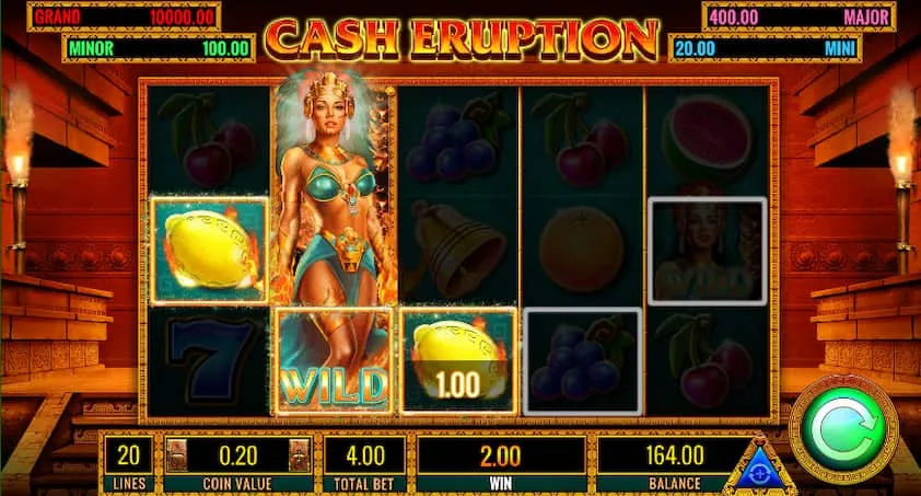 Cash Eruption Slot wild feature with Aztec Fire Goddess