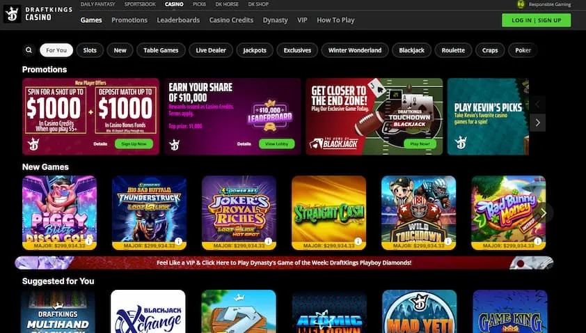 DraftKings casino homepage