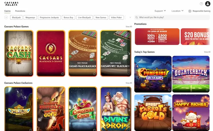 Caesars Palace casino homepage