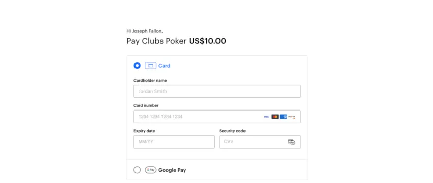 Clubs Poker Payment method