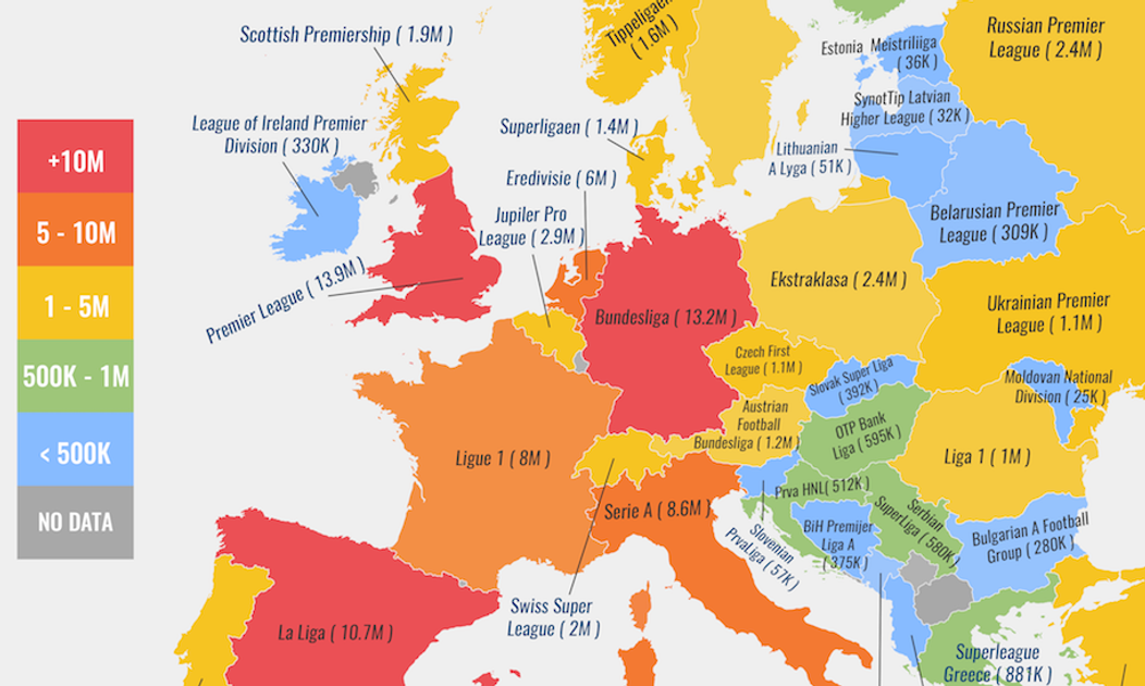 Premier League, 2010-11 season: attendance map, with percentage capacities,  from 2009-10. «